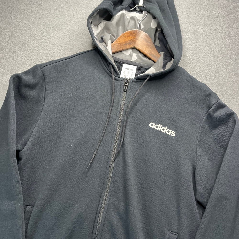 Adidas Full Zip Hoodie Mens S Black Camo Lined Hood Sportswear Fleece Activewear